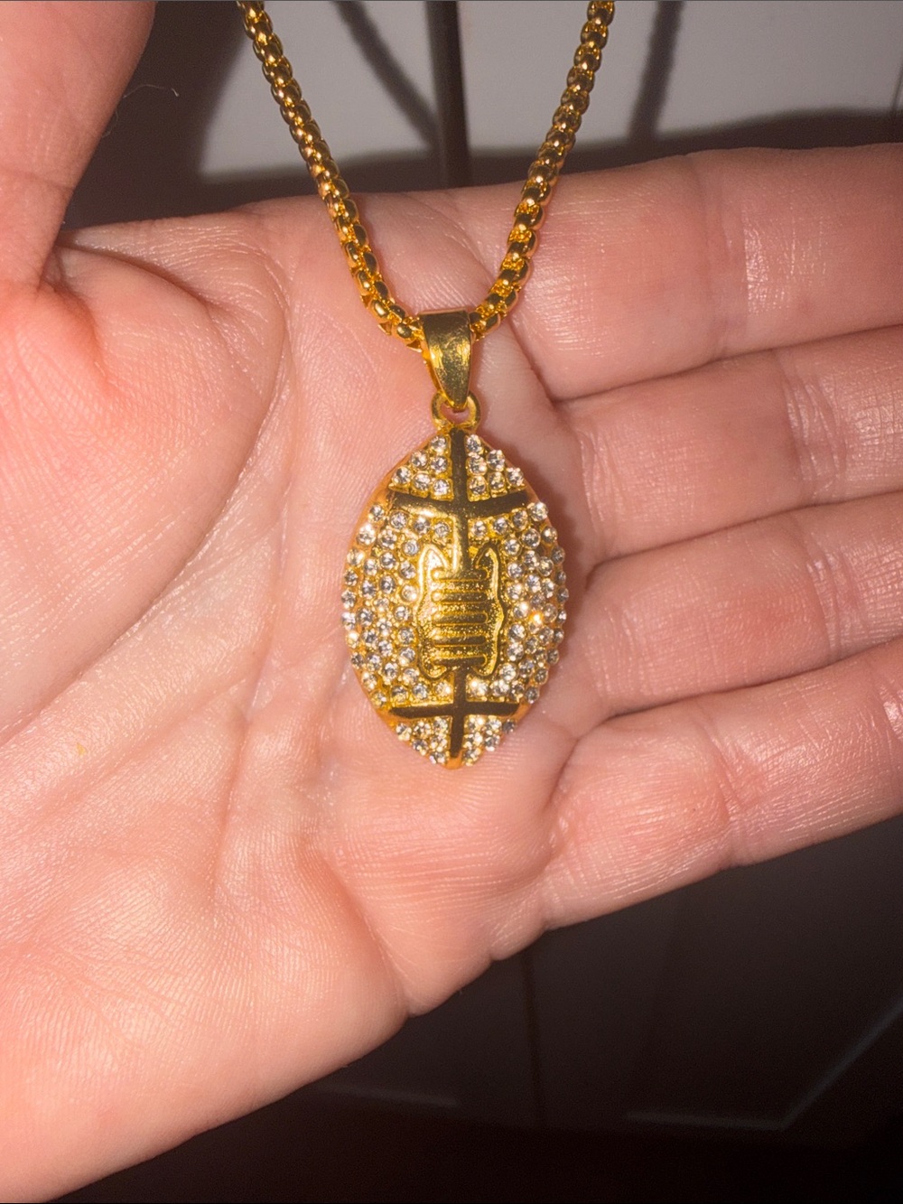 Gold-Tone Paved Football Pendant Necklace